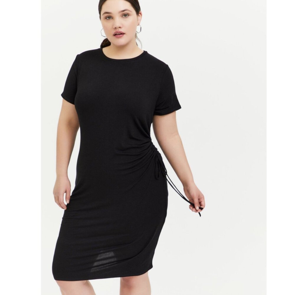 Torrid 3 Black Ruched Mini Jersey Tee Shirt Dress 3X 22 24